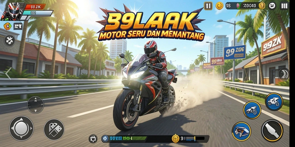 Gameplay menegangkan di 99ZK saat balapan motor di trek.