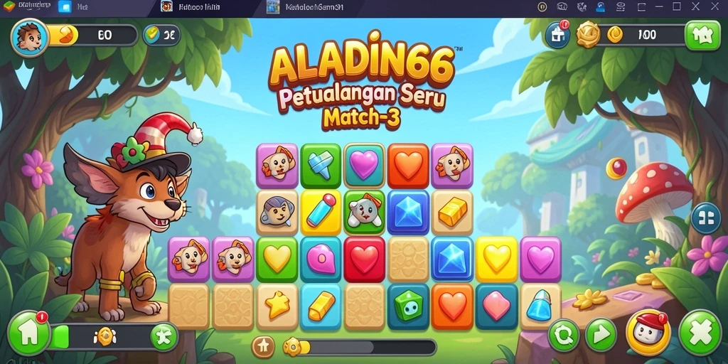 Screenshot gameplay menampilkan aksi seru mencocokkan permata dalam ALADIN66.
