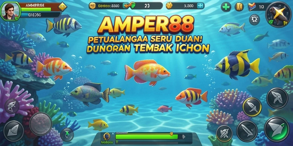 Gameplay seru dalam AMPER88 dengan banyak ikan berwarna-warni.