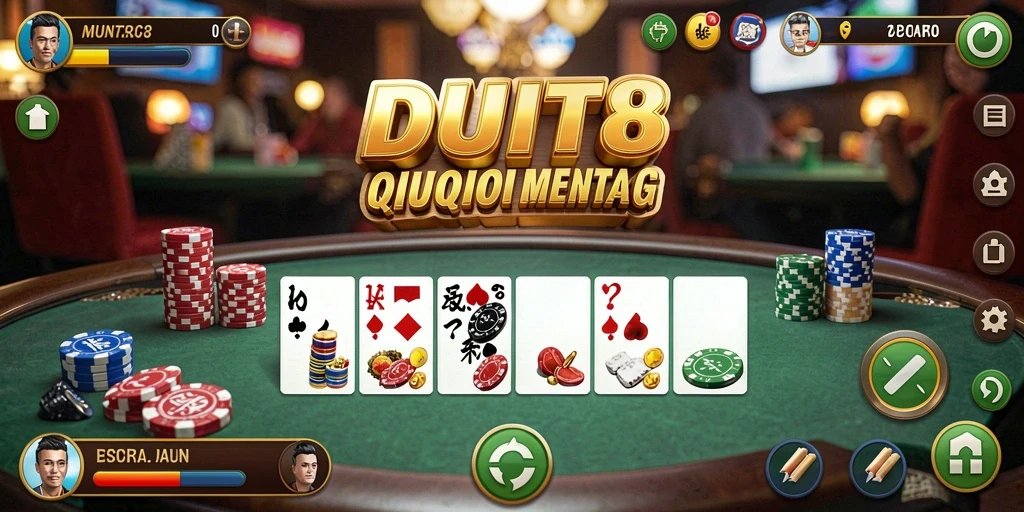 Screenshot utama DUIT8 menunjukkan gameplay QiuQiu yang penuh aksi.