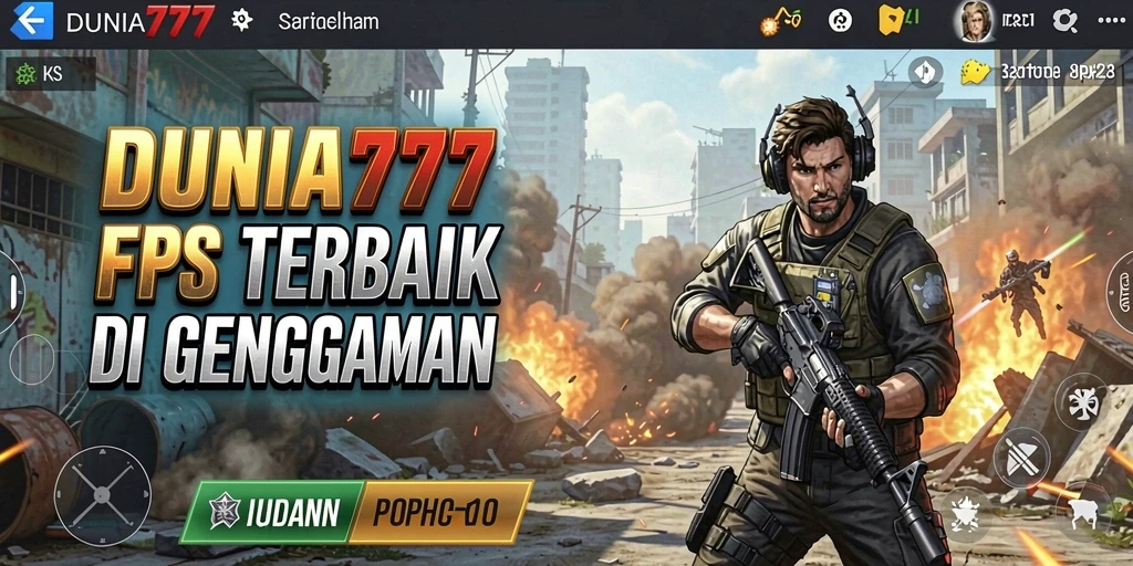 Screenshot permainan DUNIA777 menampilkan pertempuran FPS yang mendebarkan.
