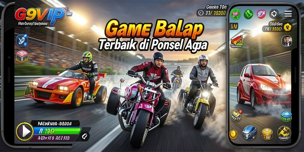 Tangkapan layar gameplay G9VIP yang menampilkan aksi balap mendebarkan.
