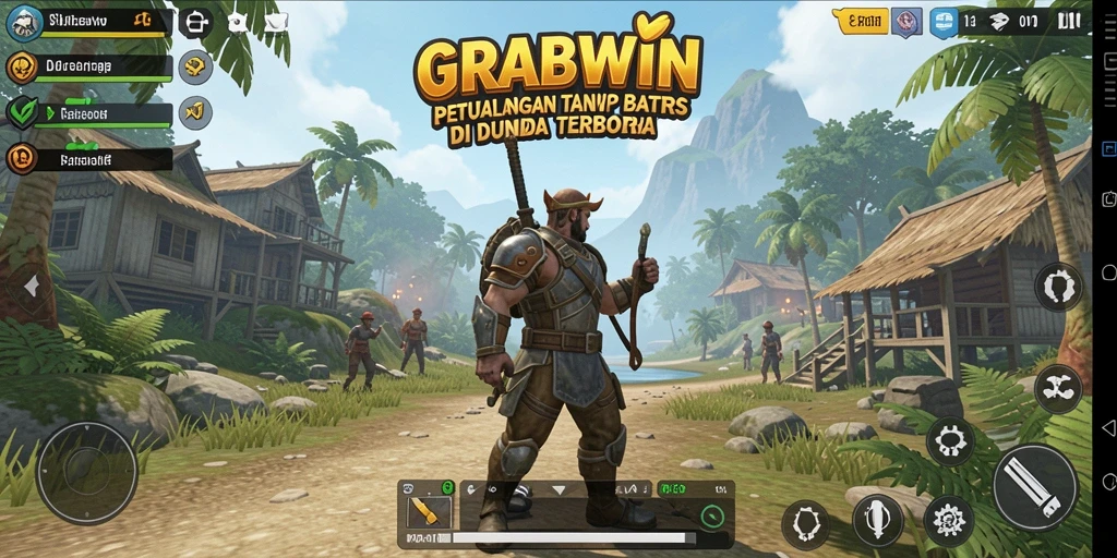 Screenshot gameplay GRABWIN menampilkan eksplorasi dunia yang luas.