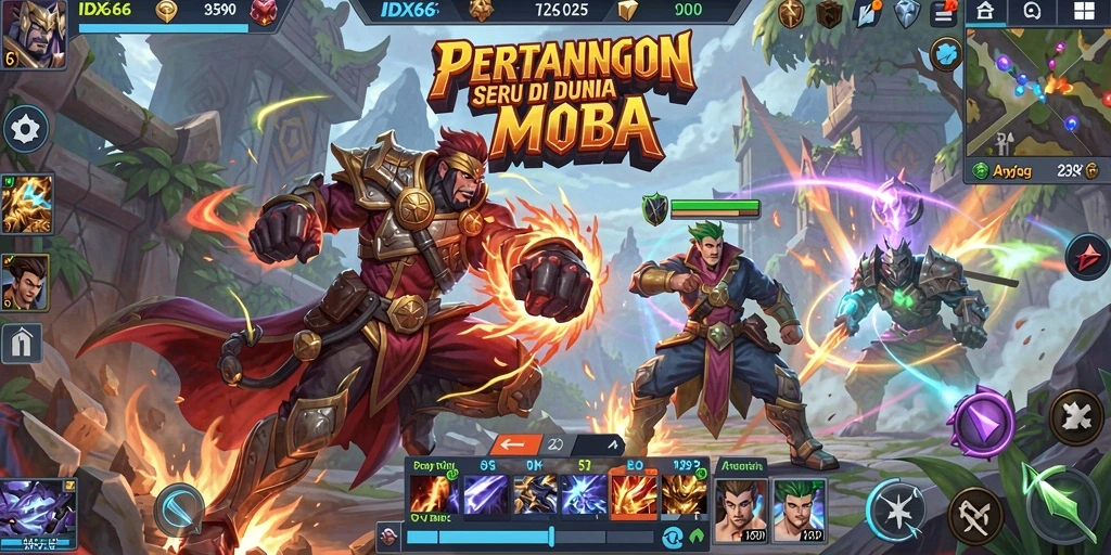 Tangkapan layar <strong>IDX66</strong> menampilkan pertempuran MOBA yang intens dan mendebarkan.