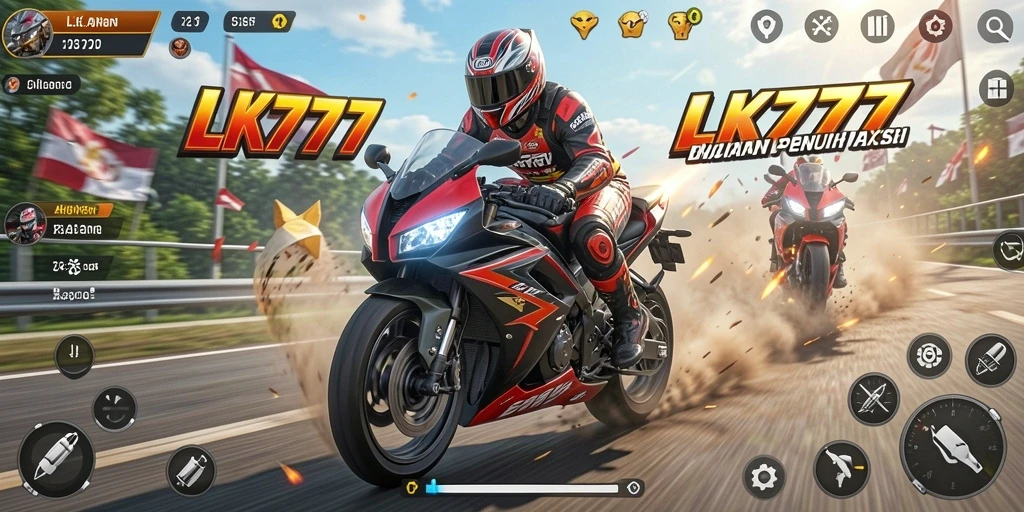 Screenshot LK777 menampilkan aksi balapan motor yang mendebarkan.