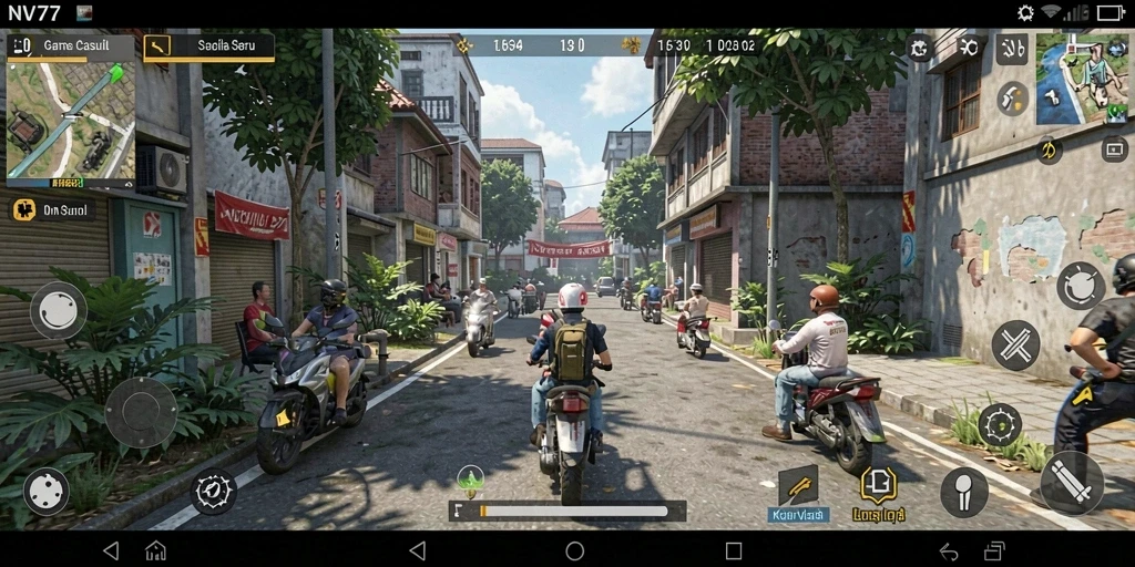 Tangkapan layar gameplay NV77 dengan warna cerah dan tantangan menyenangkan.