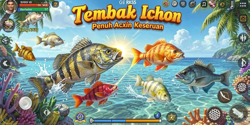 Tampilan gameplay seru memancing ikan di RK55.