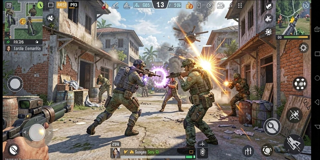 Screenshot gameplay RR33 menampilkan aksi menegangkan dalam TPS.