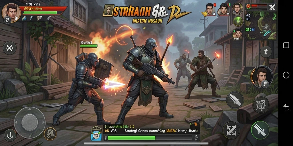 Tangkapan layar utama V98 memperlihatkan aksi strategis yang mendebarkan.